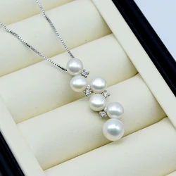 Ladies Pendant Necklace Natural Freshwater Pearl Silver Pendant Multiple Pearl Pendant Silver Necklace Bridal Wedding Necklace