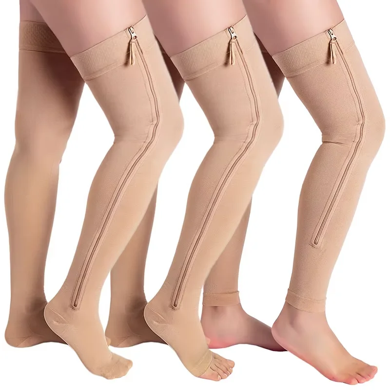 

10 pairs Compports nylon over knee custom design size 20-30 mmhg graduated compression thigh high stocking for varicose veins