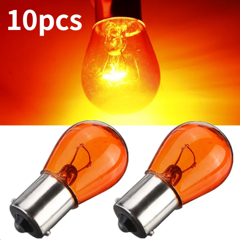 10pcs Amber Indicator Bayonet Base Lamp Turn Signal 21W DC12V PY 1156 BA15S Car Light Interior Bulb Dashboard Warning Indicator