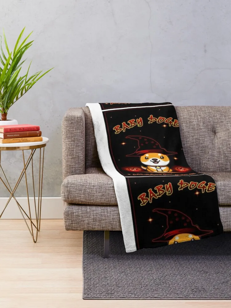 Baby Doge coin crypto currency with halloween background Throw Blanket funny gift Summer Beddings Beautifuls Blankets