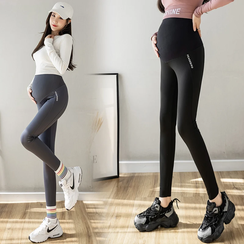 913# Seamless Nylon Maternity Skinny Legging Yoga Sports Casual Belly Pencil Pants Clothes for Pregnant Women Spring Pregnancy