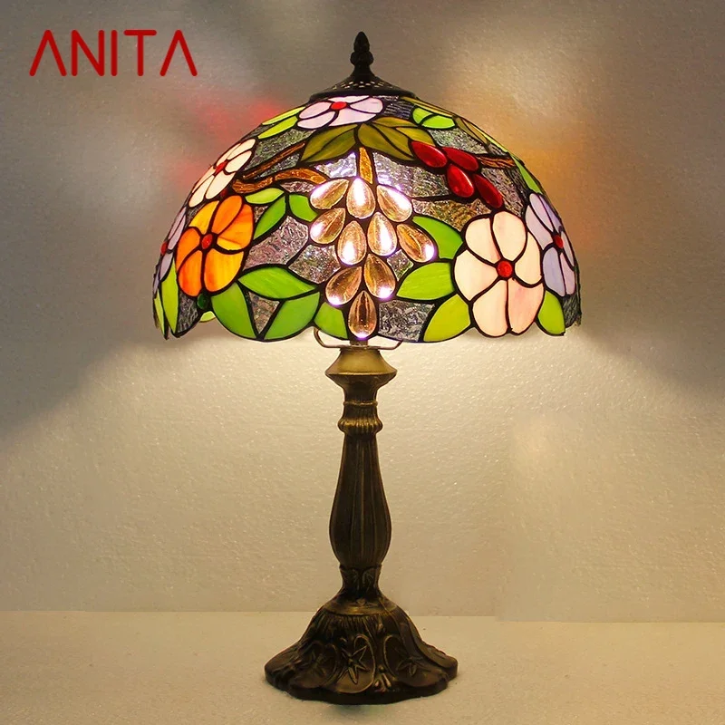 

ANITA Tiffany Table Lamp LED Luxury Creativity Living Room Study Bedroom Bedside Lamp Villa Hotel Color Glass Desk Light