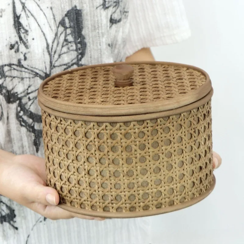 الروطان النسيج صندوق مجوهرات الرجعية قلادة قلادة حالة كبيرة صناديق تخزين المجوهرات الغبار حلقة أقراط حالات المجوهرات