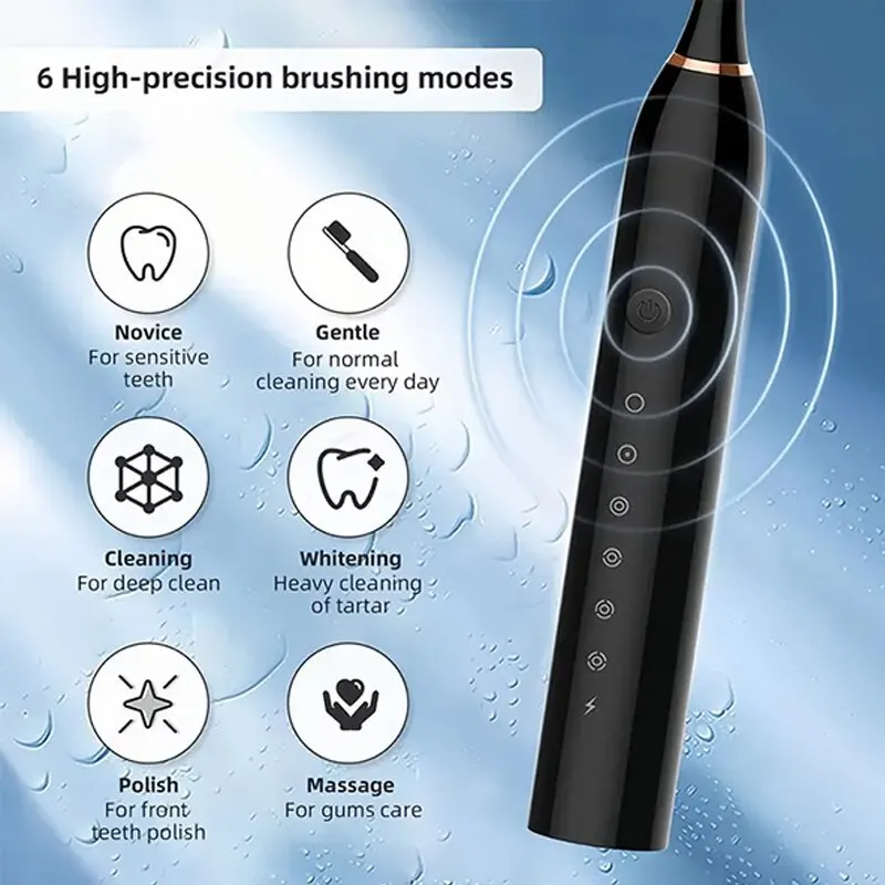 Black Series Ultra Whitening Toothbrush-4 Brush Head and USB Rechargeable Ultrasonic Toothbrush