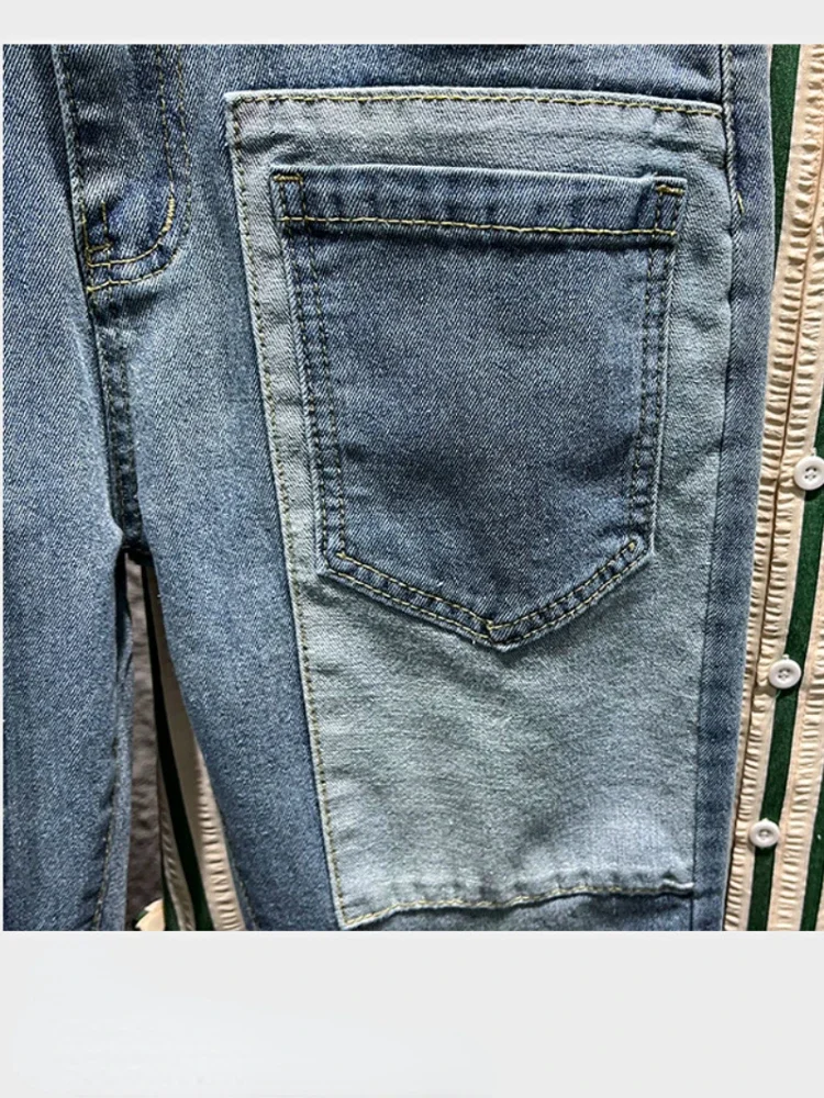 Summer Street Men Jeans Splicing Trousers Youth Popular Mid Waist Casual Elastic pants y2k demin cargo pants men trousers