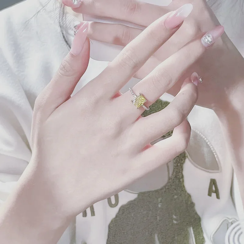 MDL Moissa!ite Style INS بسيط ملون قوس قزح سبليت اللون مستطيل مفتوح اليد حلقة سحرية #3