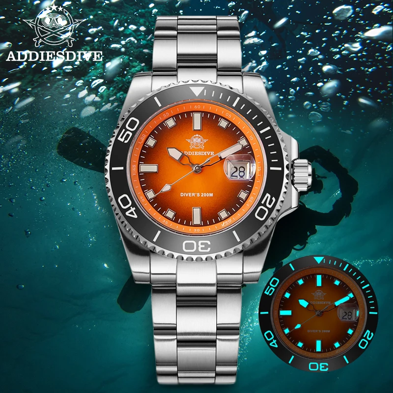 ADDIESDIVE New Man Watches Quartz Watch For Men 200M Waterproof Super Luminous Luxury AD2089 Stainless Steel Silicone Strap 2025