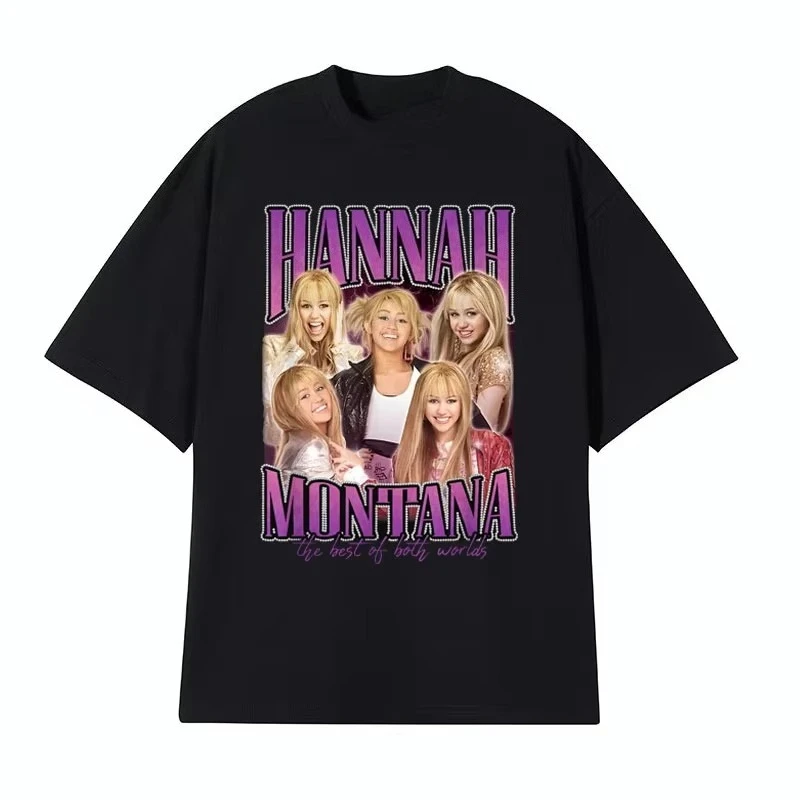 Miley Cyrus Hannah Montana Hip Hop Retro Stil Grafik T Shirts Männer Frauen Mode Lässig 100% Baumwolle T-shirt Harajuku Streetwear