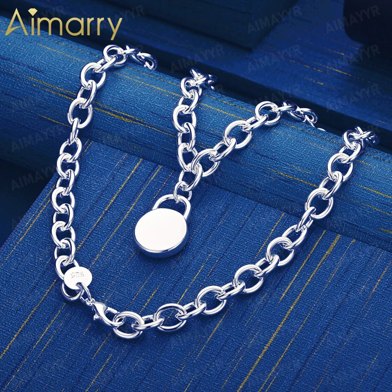 925 Sterling Silver Minimalist Disc Lock Necklace 18 Inch Women's Party Banquet Engagement Wedding Fashion Jewelry