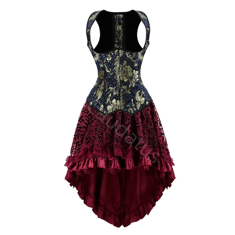 

Костюм-корсет с длинной юбкой и бюстье, готический наряд для Хэллоуина, вечеринки, корсетный комплект с подъюбником, женский наряд больших размеров, синий