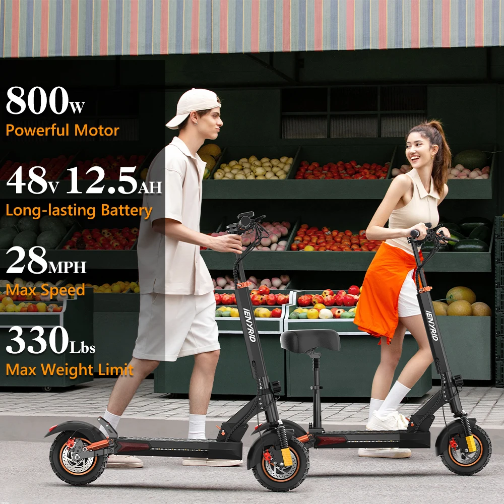 Adults Electric Scooter 800W 48V 12.5Ah 10 inch Solid Tires Max Speed 25km/h Commuter eScooter Electric Kick Scooter with APP