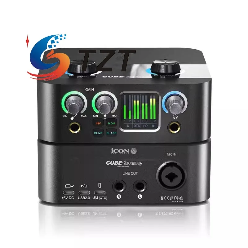 TZT ICON 2NanoS USB-аудиоинтерфейс Компактная живая звуковая карта с 2 входами и измерителем уровня с цветным дисплеем 1,3 дюйма