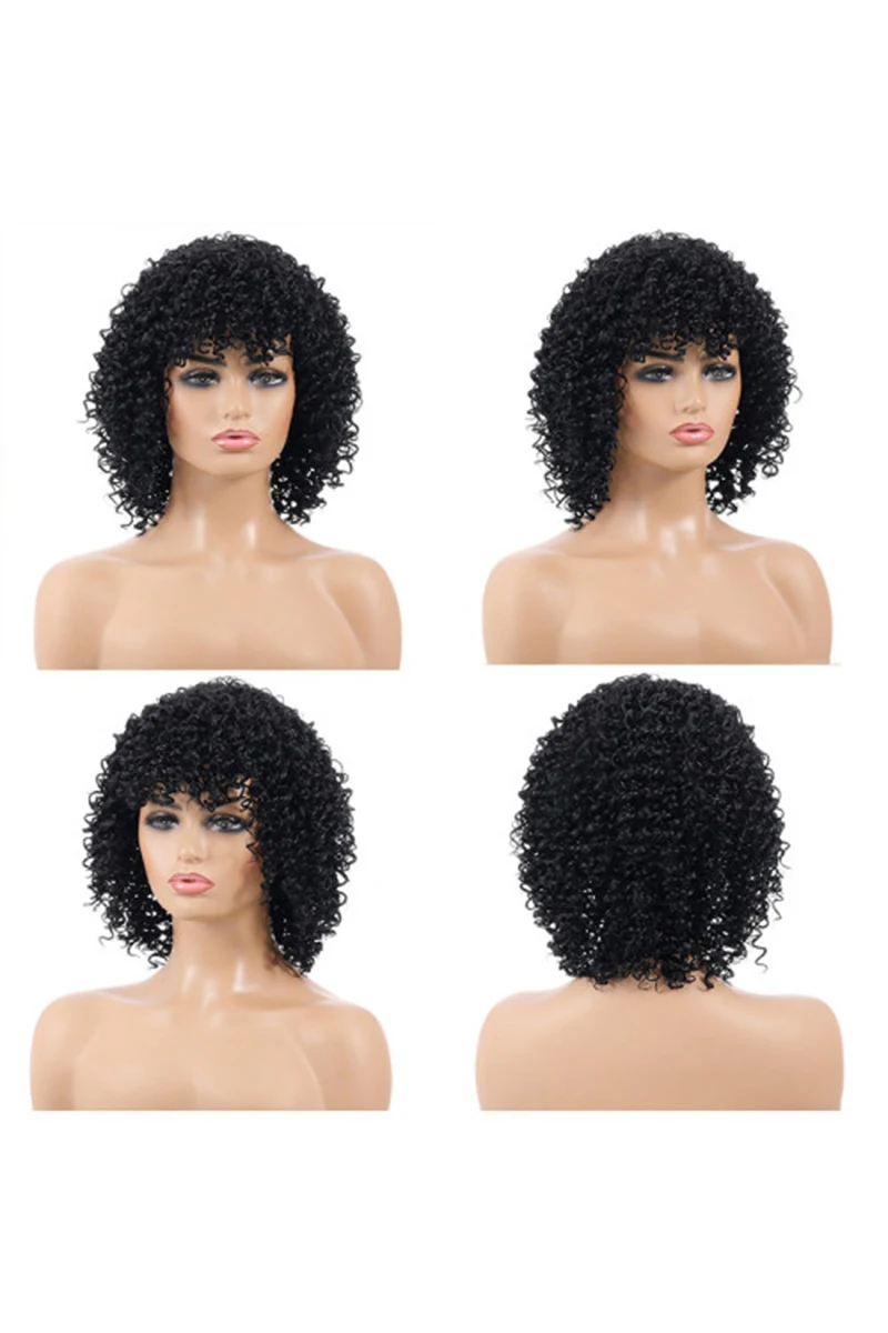 

Short Black Curly Machine Made Synthetic Hair Wig for women