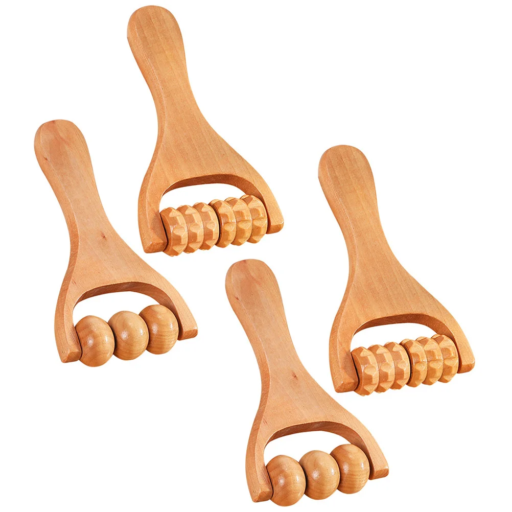 

4 Pcs Massage Hand Roller Muscle for Legs Handheld Trigger Wood Massager Stick Travel