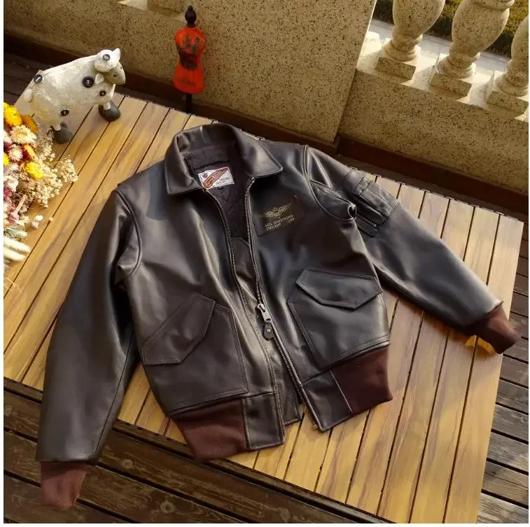 LNY!Wholesales.100% genuine leather.Men Warm Classic Bomber Cowhide jacket.Air Force cwu-45p coat.Coarse grain sheepskin wear