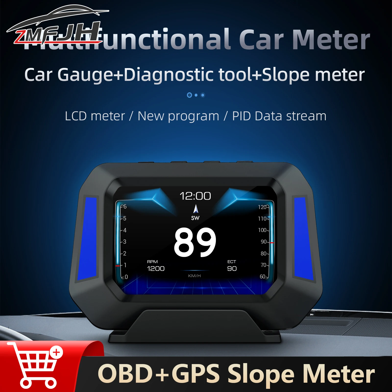 

P21 OBD Head Up Display GPS Speedometer Digital Clock 4x4 Inclinometer Slope Meter Clock Voltage Water Temp On Board Computer
