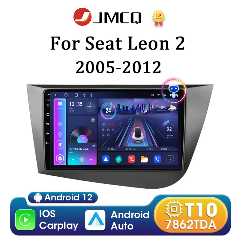 

JMCQ 9" 2Din Android 12 Car Radio Carplay Auto For Seat Leon 2 MK2 2005-2012 Multimedia Video Player Stereo DVD QLED Screen 48EQ