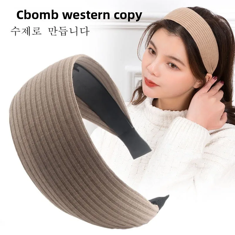 

New Soft Wide Knitting Cotton Hairbands for Women Girls Korean Neutral Solid Turban with Teeth Head Band Headwear Accessories