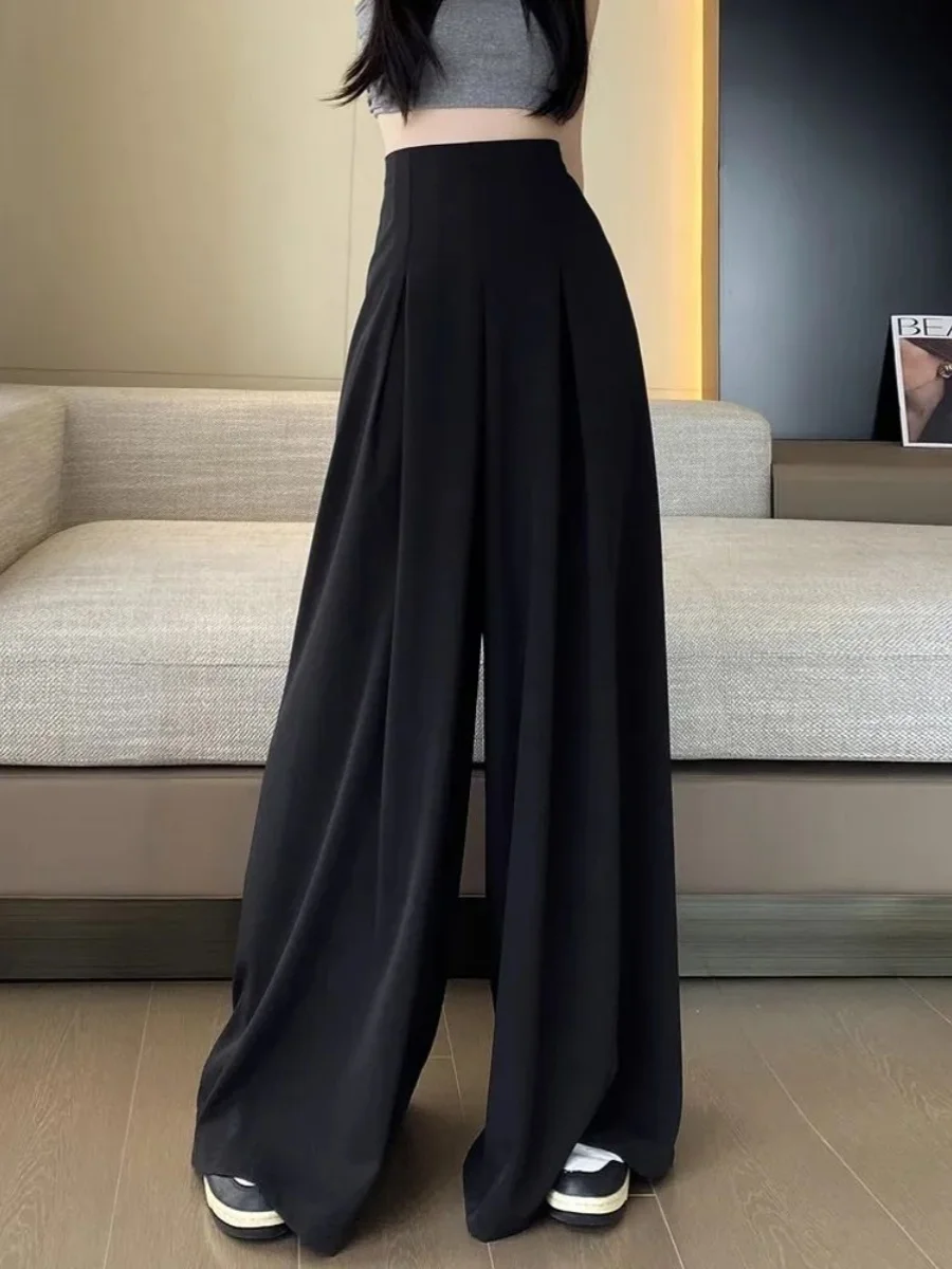 High Waist Wide Leg Pants Skirt Suit Loose Thin Pure Color Summer 2026 New Sle Ele Drapey Floor-Length Casual Trousers