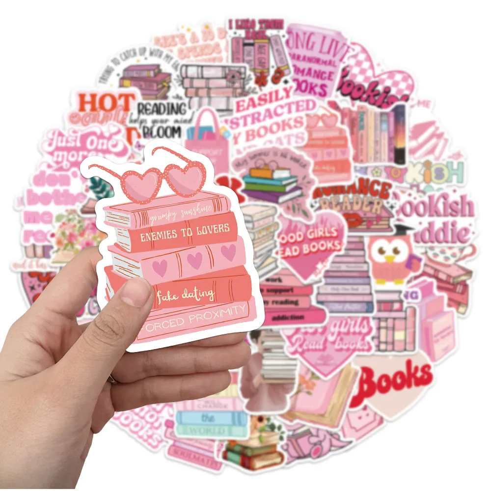 50PCS Pink Bookish Graffiti Stickers, suitable for luggage, speakers, water bottles, computers, laptops, labels, stickers