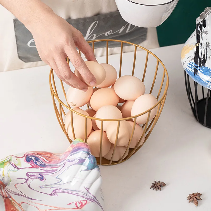 Chicken Shaped Egg Storage Basket, Wrought Iron Metal Container with Lid, Food Residue Storage Container, Home Decoration