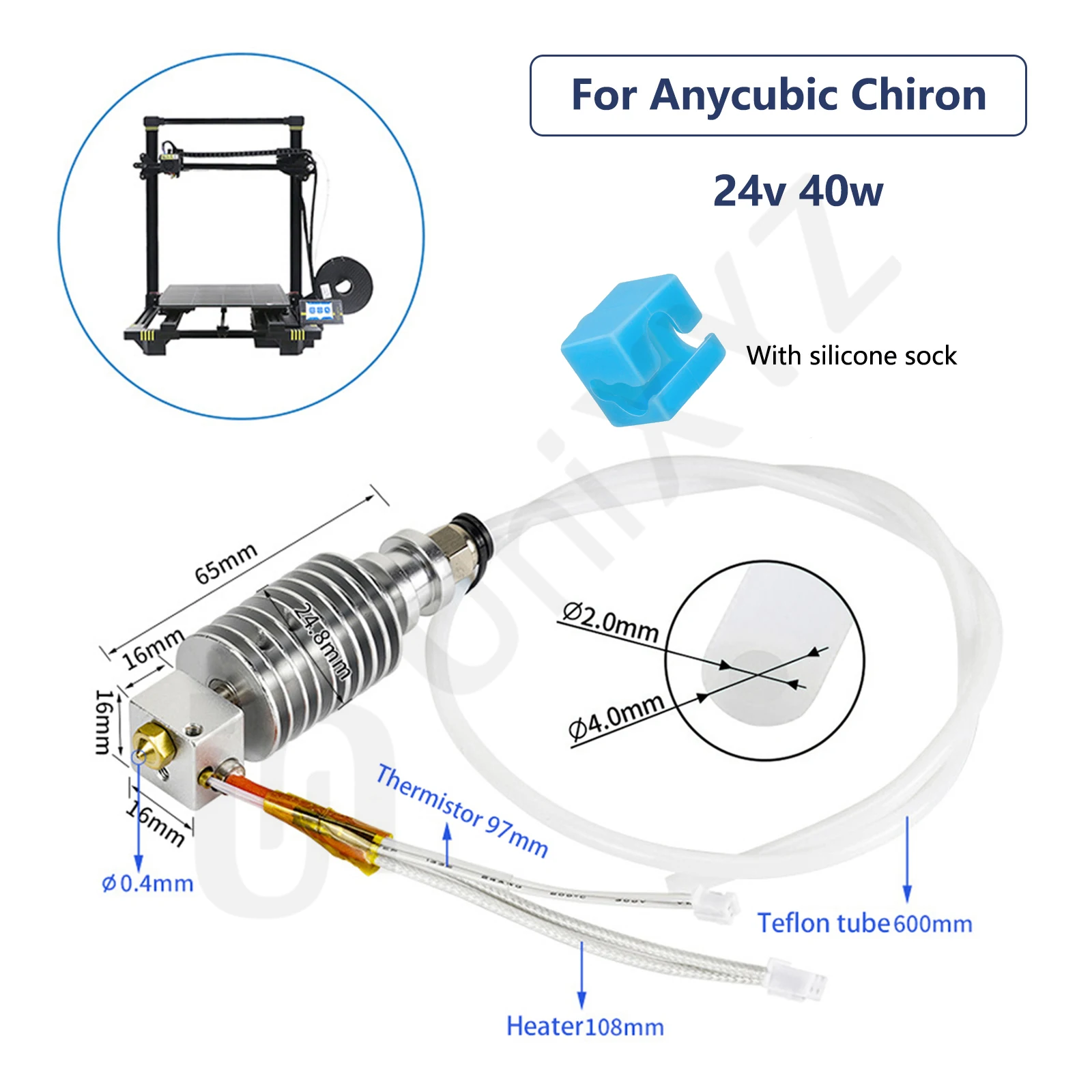 Verbesserter Hotend-Heizblock für Anycubic I3 Mega S Mega Zero 2.0 Kobra Chiron Vyper 12V 24V Heizung J-Kopf Heat Break Hot End