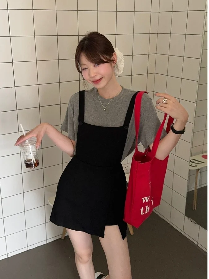 

plus Size Women's Summer ort Sve Vest And Strap Dr Set High Waist Flared Skirt Korean Sle Faion Ensemble