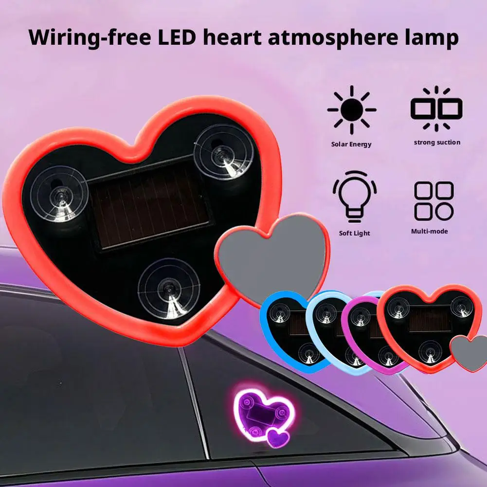 New Solar Powered Car with Triangular Windows, Heart-shaped Neon Lights, Illuminated Rear Windows, Interior Decoration, Atmosphe