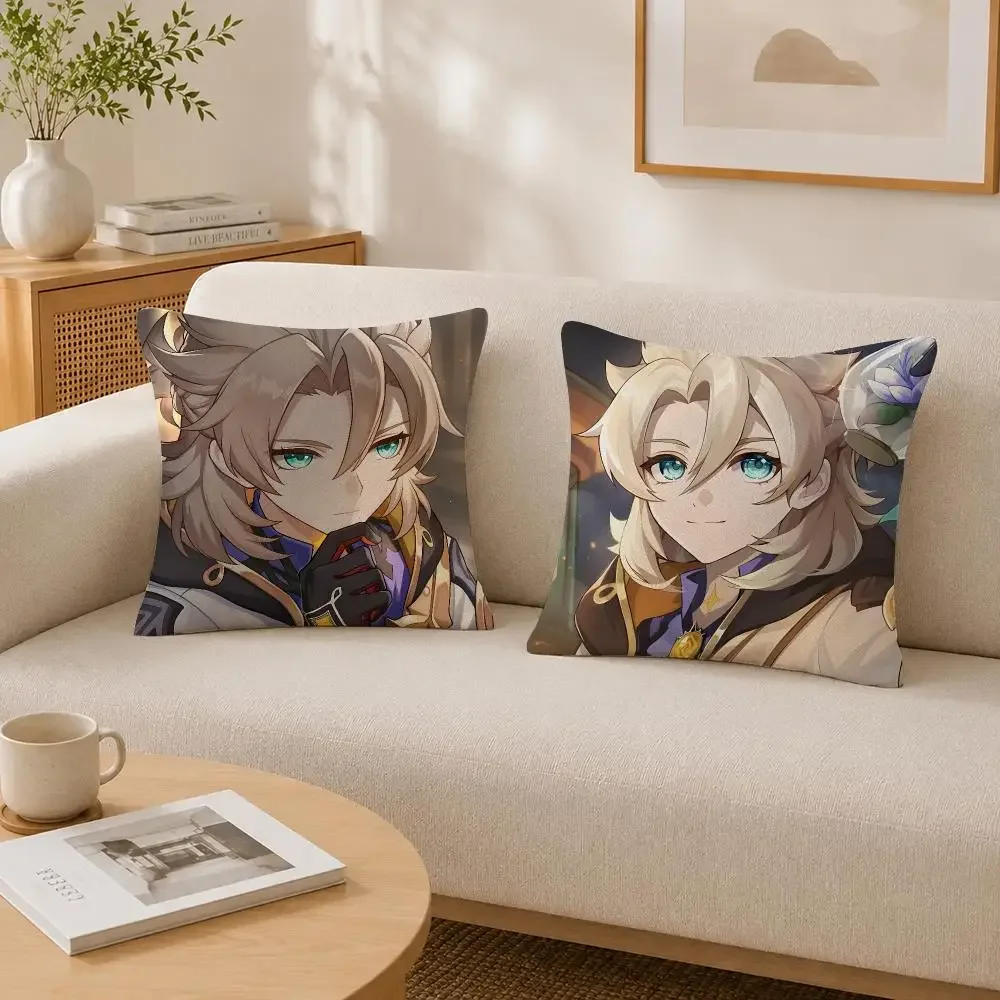Game Character Albedo Cushion Cover Soft Fluffy Short Plush  Pillow Case Throw Decorative for Sofa Bedroom Home Decor