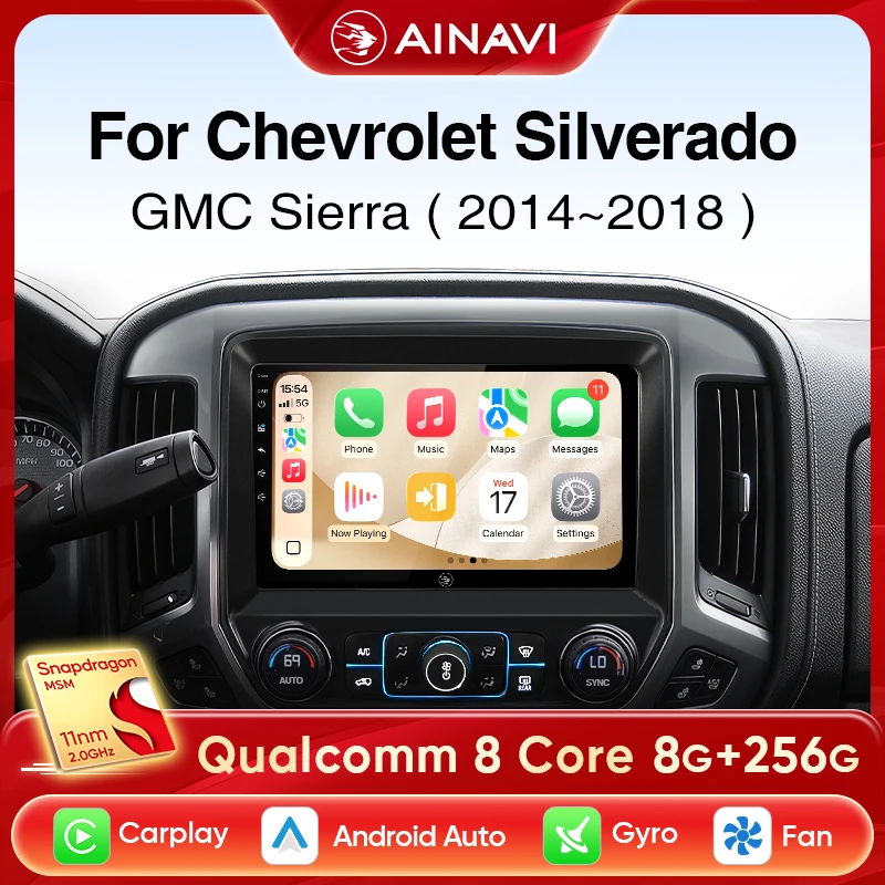 

Автомобильный радиоприемник Ainavi для Chevrolet Silverado 3 GMTK2 2014-2018, беспроводной Carplay Android, автонавигация, автомобильный стерео мультимедийный плеер