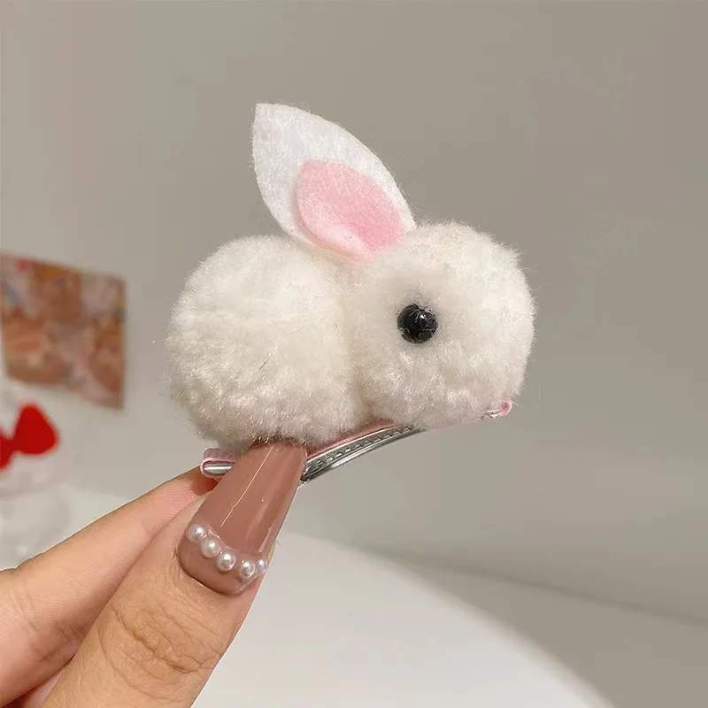 Kids Hair Clips 1pc Adorable 3D Plush Rabbit Barrettes Cute Viral Design Soft Edges Gentle for Toddlers Daily Use Fashion