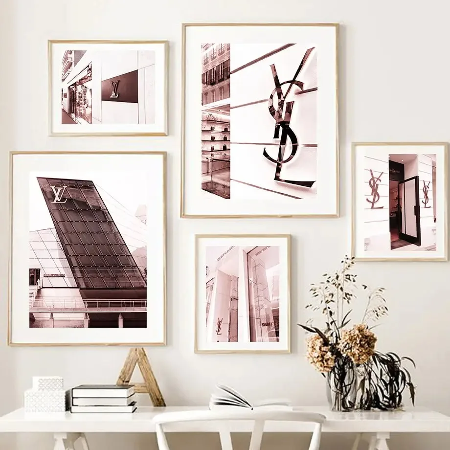 الوردي الأسود الفاخرة مخزن الشارع المشهد الحد الأدنى جدار الفن طباعة قماش اللوحة الملصقات لغرفة المعيشة ديكور المنزل الحديث #4