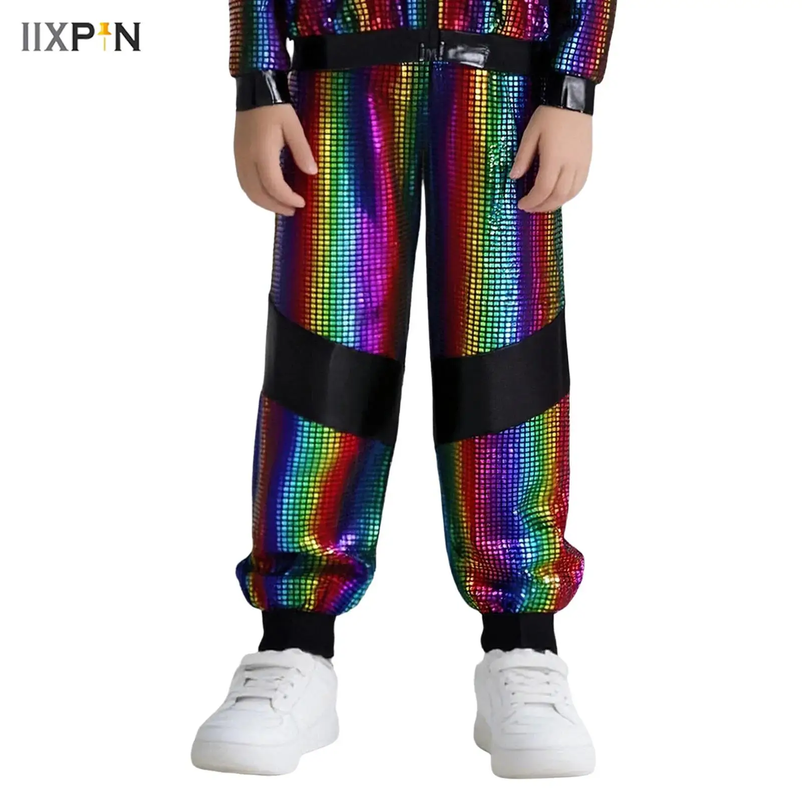 

Kids Boys Girls Hip-Hop Jazz Dance Pants Elastic Waistband Metallic Plaid Color Block Cargo Pants Trousers Street Dance Costume
