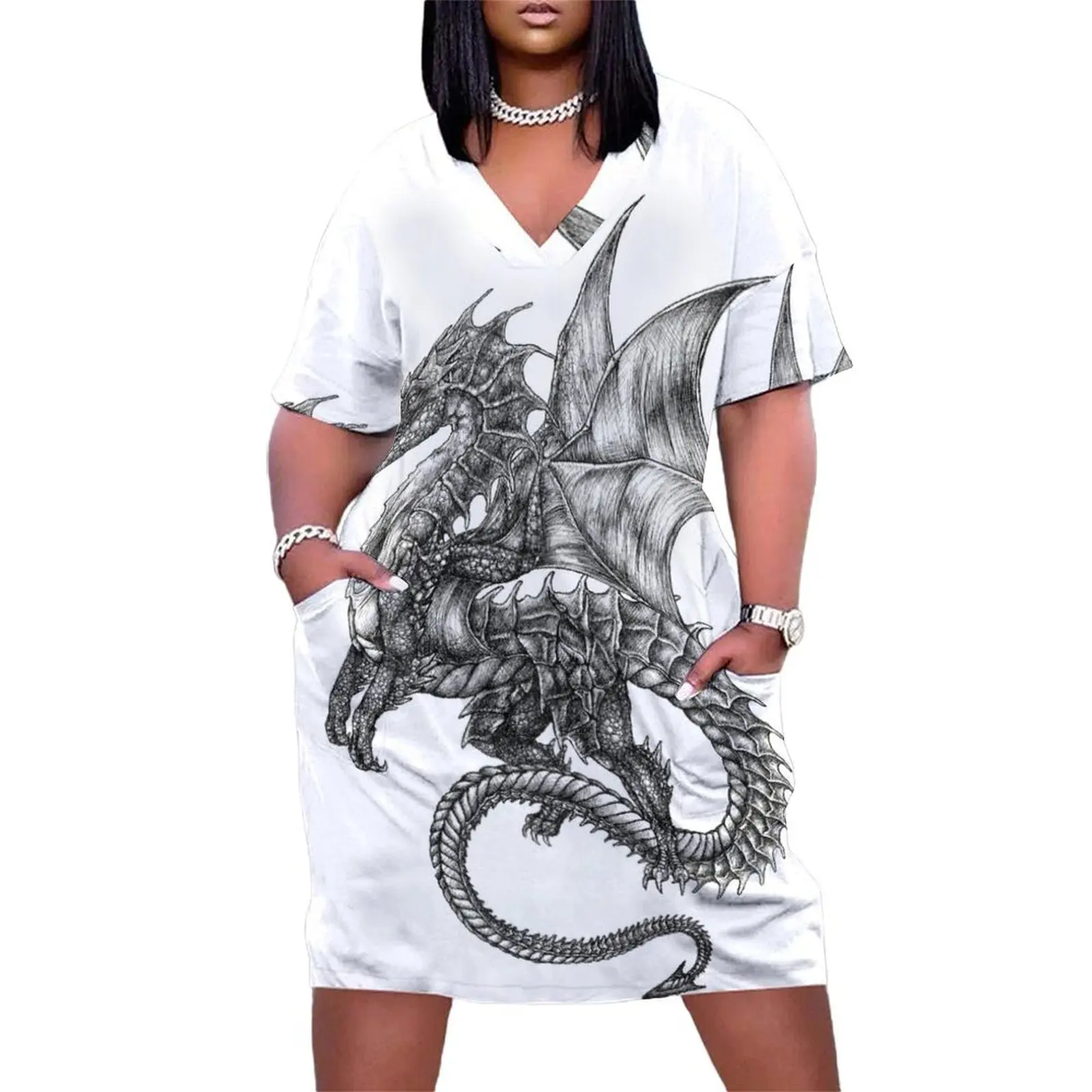 

dragon tattoo Loose Pocket Dress Women dresses summer elegant chic wedding evening dresses