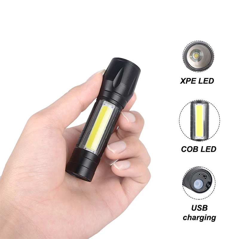 

LED Flashlight Mini Rechargeable Zoom Torch Outdoor Camping Strong Lamp Lantern Waterproof Tactical Flashlight 3 Modes 1 Pc