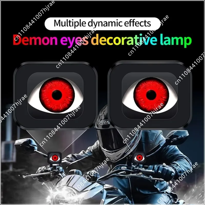 12V LED Motorcycle Devil‑Eye Fog Lamp Dynamic RGB Remote‑Control Mini Driving Light Motorbike Decorative Auxiliary Lighting Kit