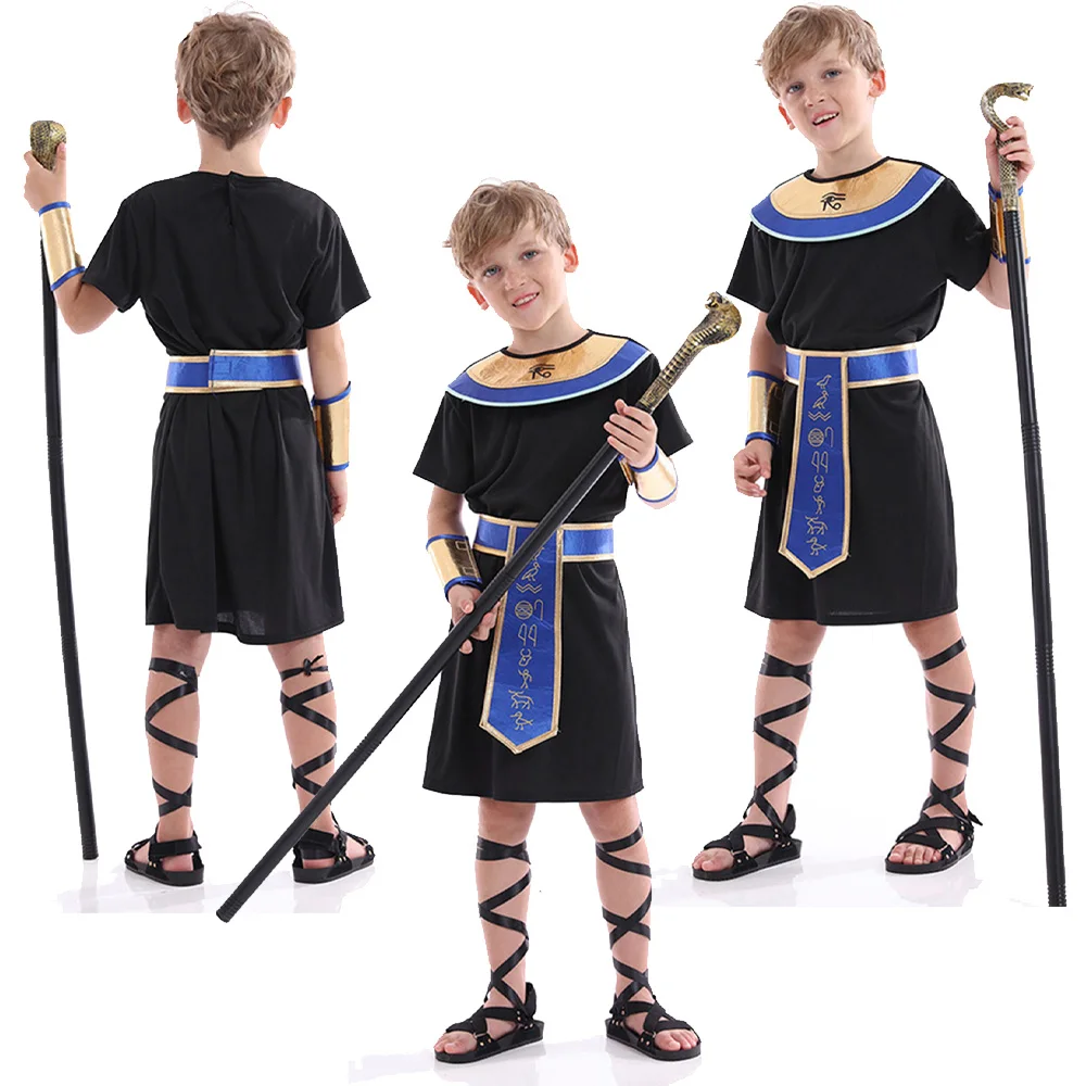 Kids Children Pharaoh Cosplay Egyptian Costume Boys Performance Stage Robe Dress Outfits Halloween Carnival Party Disguise Suit