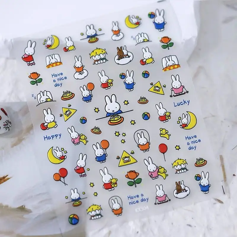 Kawaii Miffy 3D Relief Nail Art Cartoon Cute Rabbit Simple Waterproof Nail Sticker Christmas Gift Toy