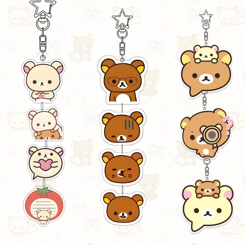 

Rilakkuma акриловый брелок для ключей, изысканная студенческая сумка, украшение, аксессуары, кавайный студенческий брелок, кулон, набор для пары, подарок