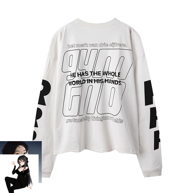 Washed RRR123 Palm Graffiti Print Long Sleeve T-shirt Men Women Oversize Casual Cement White High Quality Streetwear T Shirt Top