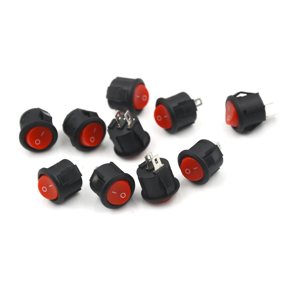 10Pcs 16mm Diameter Small Round Rocker Switches Black Mini Round Black White Red 2 Pin ON-OFF Rocker Switch 3A/250V