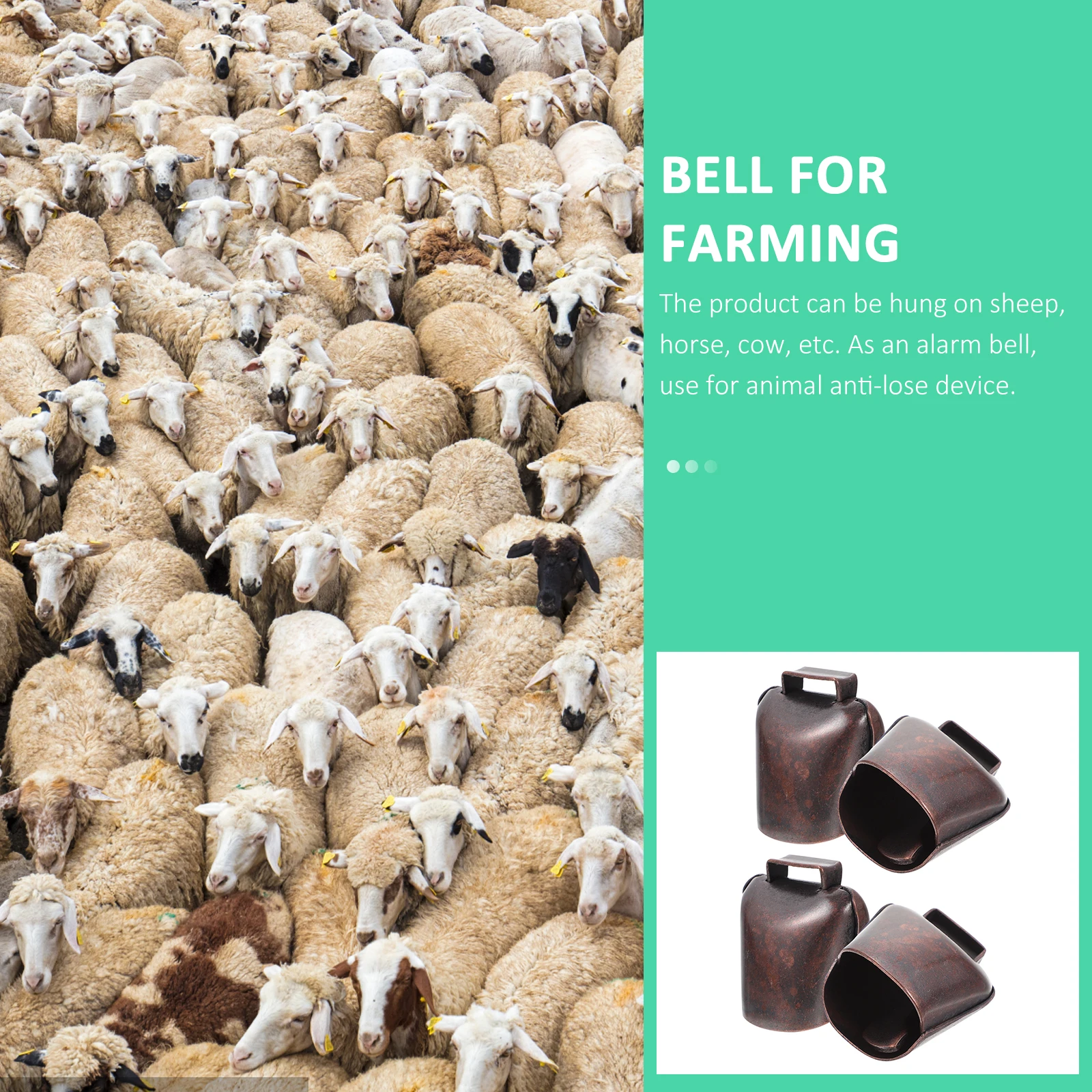 

4Pcs Farm Grazing Bell High Quality Copper Construction Resounding Sound Anti-Lost Bell for Cows Sheep Horses Portable Herding