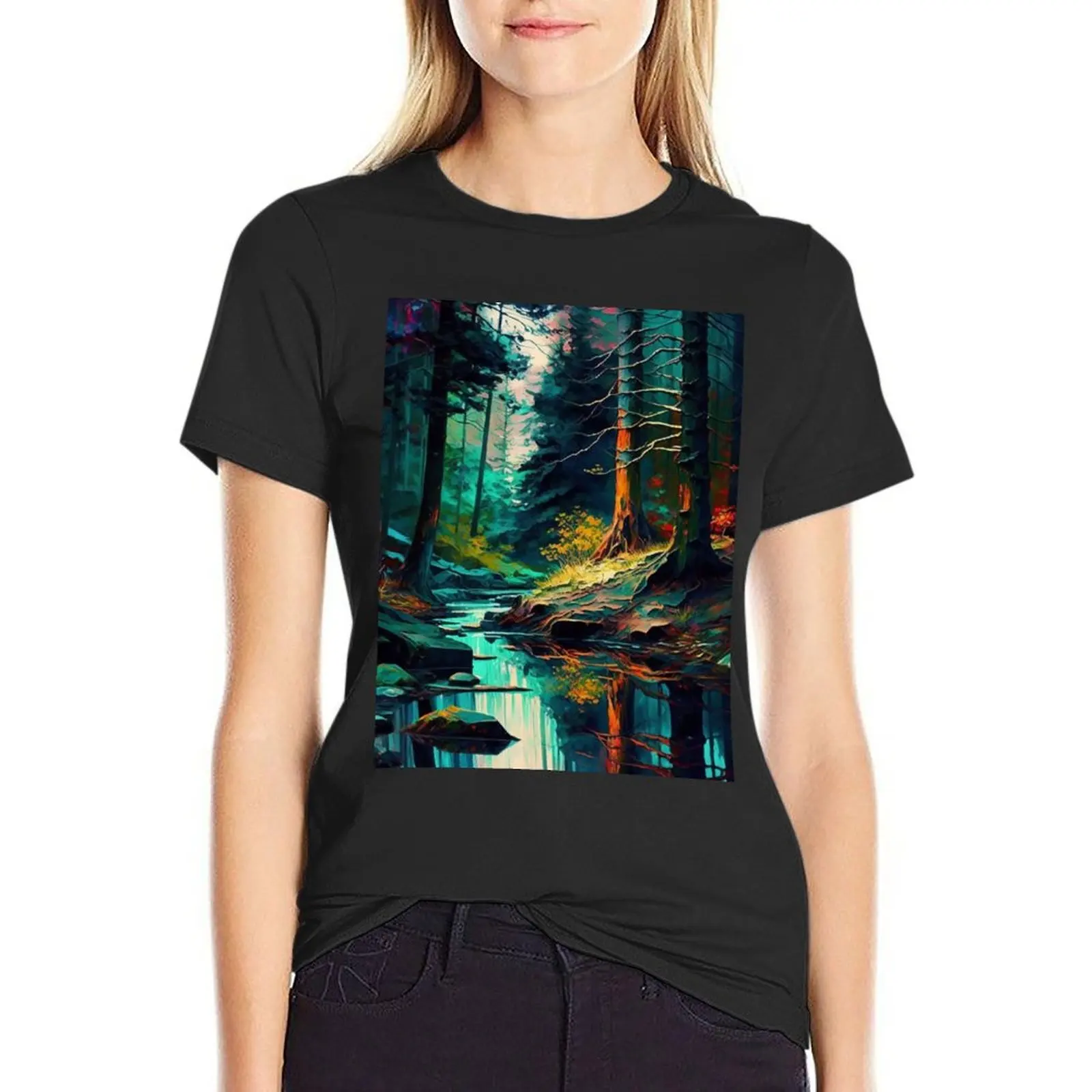 

forest abstract T-shirt Short sleeve tee cute clothes t-shirts for Women graphic tees funny