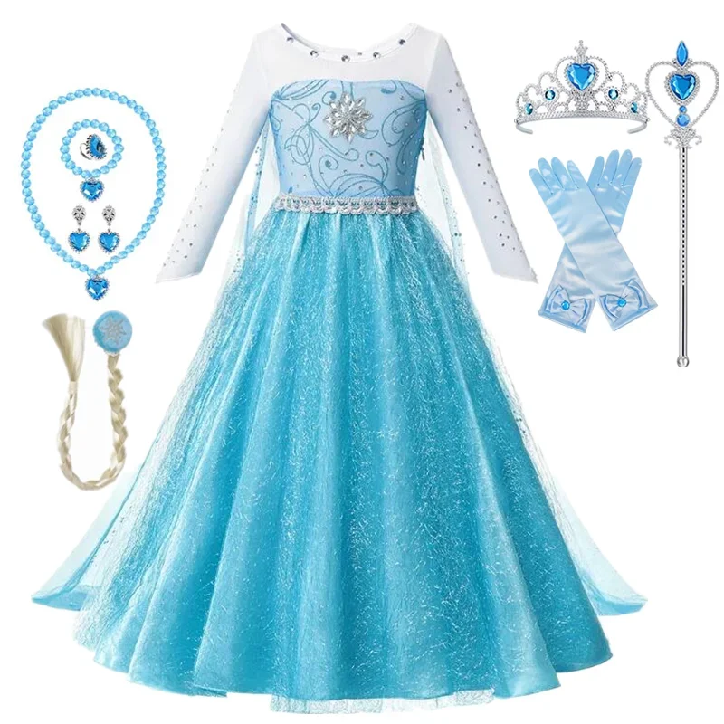 Fancy Snow Queen Elsa Costume Girls Carnival Birthday Princess Dress Kids Halloween Elsa Cosplay Party Dress Vesidos for 4-10Yrs