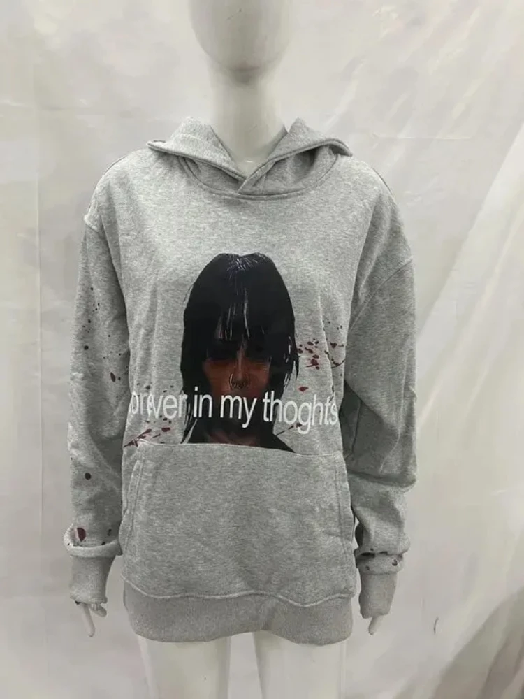 Sudaderas con capucha góticas para hombre y mujer, ropa de calle minimalista europea y americana, figura de moda de otoño, letras bordadas