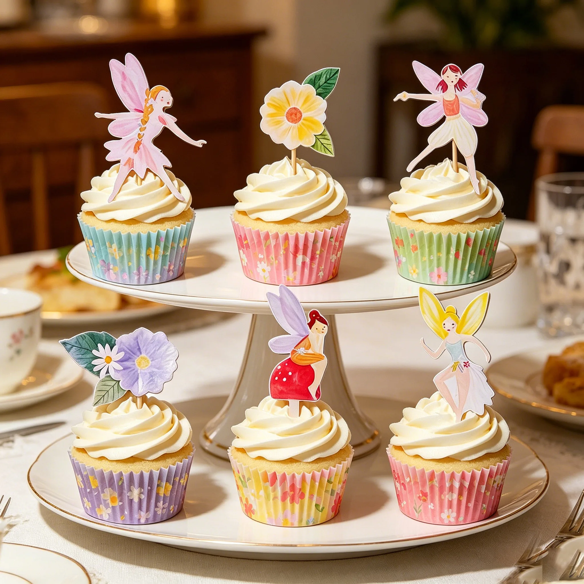 Feenhafte Cupcake-Topper Blumen-Fee Kuchendekoration Mädchen Schmetterling-Fee Geburtstagsparty-Deko Hochzeit Babyparty-Zubehör