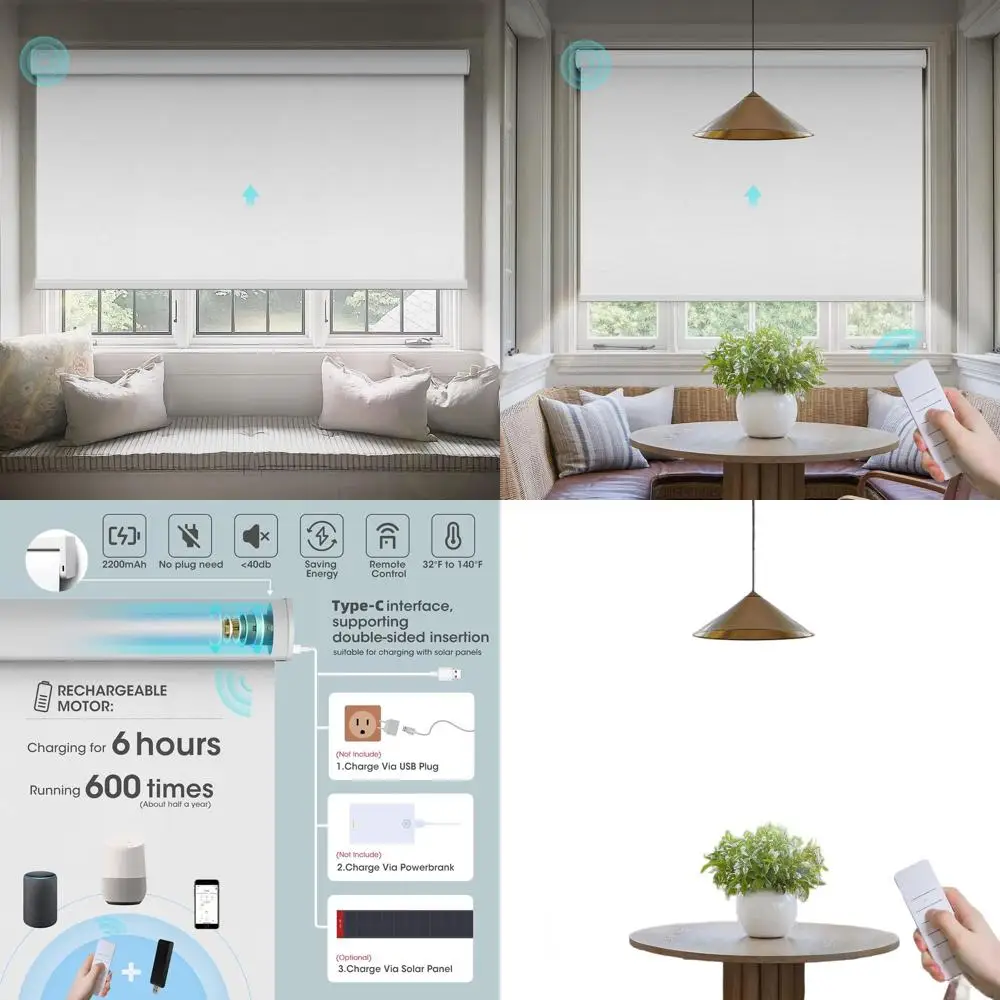 

Battery-Powered Electric Smart Blinds with Remote, 100% Blackout, 28 W x 72 H, White
