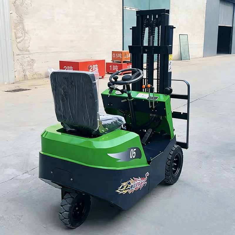 Three-point Support Electric Forklifts (0.5 Ton, 0.8 Ton, 1 Ton) Small Mini Three-wheeled Ride-on Forklifts