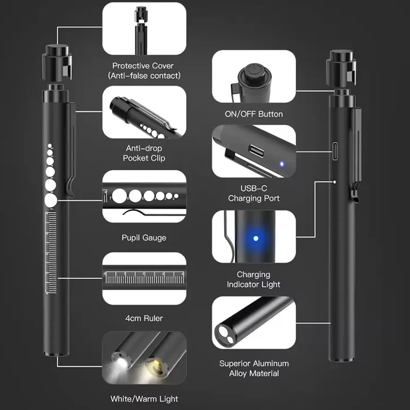Rechargeable Medical Handy Pen Light Mini Nursing Flashlight LED Torch Lamp With Stainless Steel Clip Pocket Led Flashlight image 5