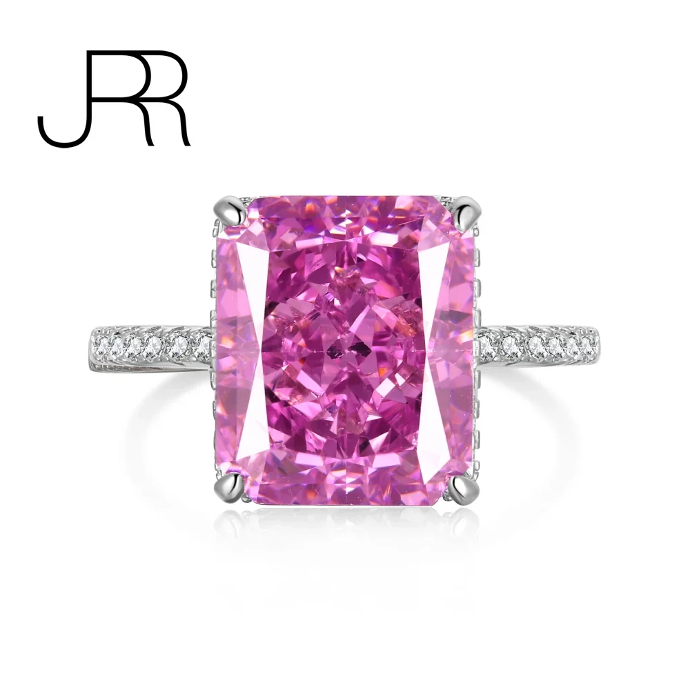 

JRR Luxury 925 Sterling Silver Violets 10*12MM Cushion Cut Created Moissanite Gemstone Wedding Party Ring Fine Jewelry For Women